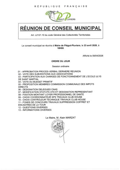 REUNION CONSEIL MUNICIPAL DU 23 AVRIL