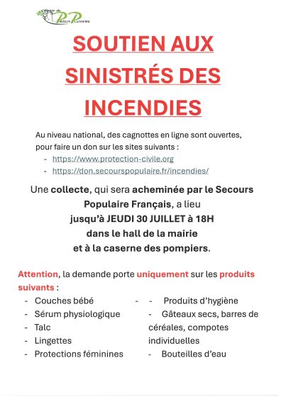 SOUTIEN AUX SINISTRES DES INCENDIES